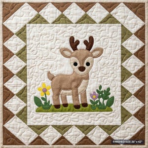 Deer Appliqué Quilt Pattern, Baby Blanket Sewing PDF