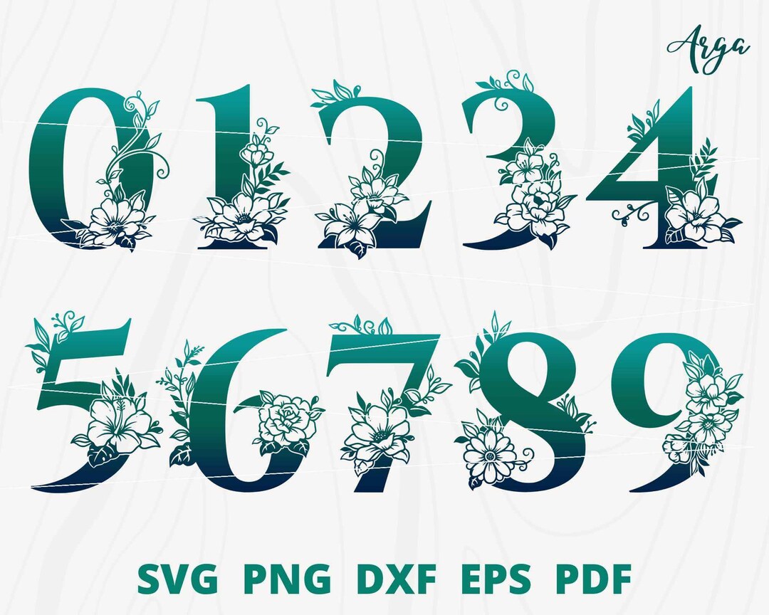 Number With Flower Svg Bundle, Number Svg, Floral Number Svg, Table