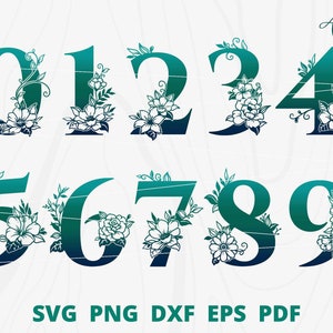 Pacote de número com flor svg, número svg, número floral svg, número de tabela svg, número padronizado svg, vetor de número, arquivo de corte de número