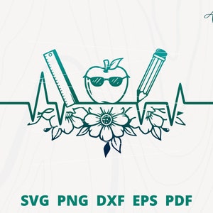 heartbeat teacher svg, heart beat teacher with flower svg, teacher heart beat school, teacher svg, teaching svg, teacher hear beat svg