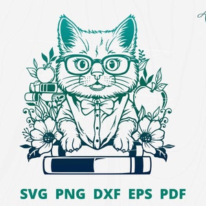 Teacher cat svg, cat svg, cute cat, cat animal, teacher cat clip art, cat vector, cute animal svg.