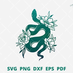 Snake silhouette svg, Snake svg, snake cut file, floral snake svg, reptile art svg, animal svg, snake with flower wall art