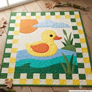 Duck Baby Appliqué Quilt Pattern PDF, Baby Blanket PDF Sewing Pattern, Nursery Quilt Pattern, A4, US Letter and Mirrored
