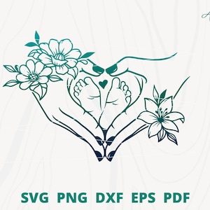 New born svg, Heart Hand Baby Feet svg, Holding Feet svg, Baby svg, Mother day svg, Baby Feet with flower svg, Mom Holding Baby Feet svg