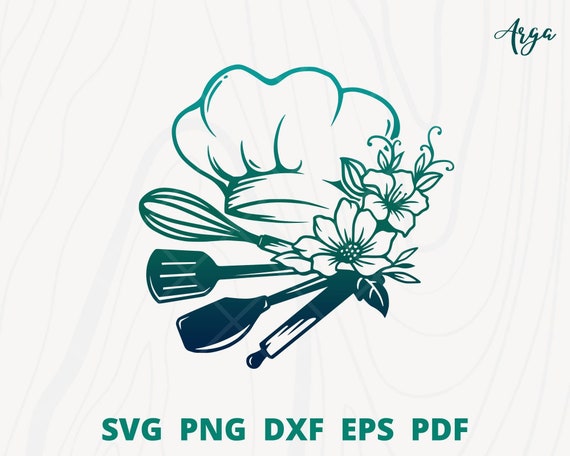Chef tools svg, floral chef svg, cooking tool svg, baking tools svg, Chef logo, restaurant logo, chef hat svg, chef wall decor, svg chef