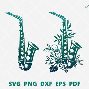 Saxophone svg, music svg, floral saxophone svg, saxophone png sublimation, band logo, saxophone mom svg, musical equipment vector