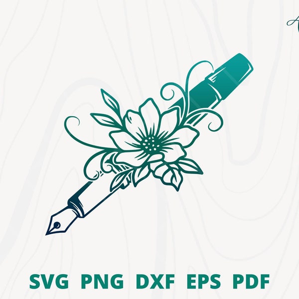 Flower Fountain Pen svg, Pen svg, secretary svg, old pen svg, pen with flower, floral fountain pen cut file, notary logo svg, vintage pen