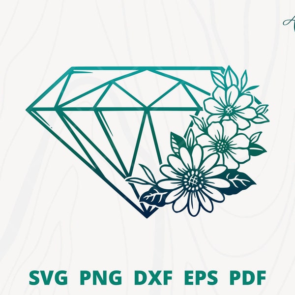 Diamond svg, floral diamond svg, diamond with flower svg, flower diamond wall decor, diamond flower cut file, diamond store logo