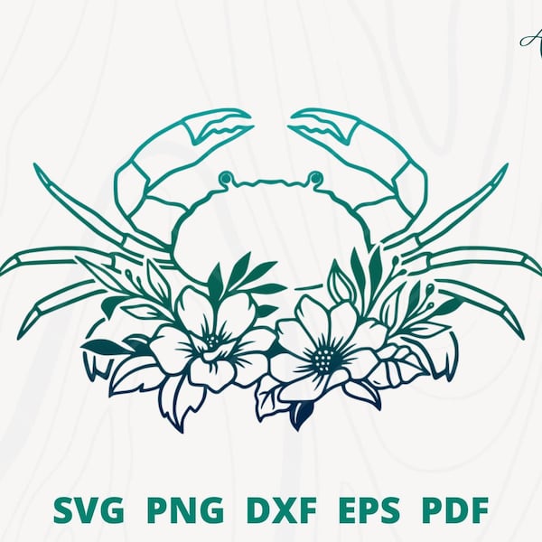 Crab SVG, Crab with flower svg, Floral Crab svg, Crab wall decor, Sea animal cut file, Flower Crab cut file for cricut