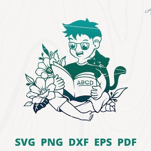Boy Reading Book svg, Reading svg, Book svg, Book lover svg, Flower Reading svg, Library svg, Student svg, Reading Cut file, Book Clip art
