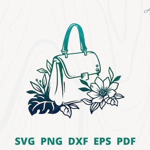 Florale Tasche svg, Handtasche svg, Damentasche svg, Modeladen Wanddekoration, Taschenladen Logo, Damentasche mit Blumenschnitt Datei, Handtasche png