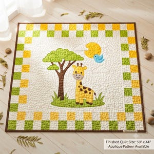 Patron PDF de courtepointe à appliqué girafe, patron de couture PDF pour couverture bébé, patron de courtepointe pour chambre d'enfant, formats A4, US Letter et miroir