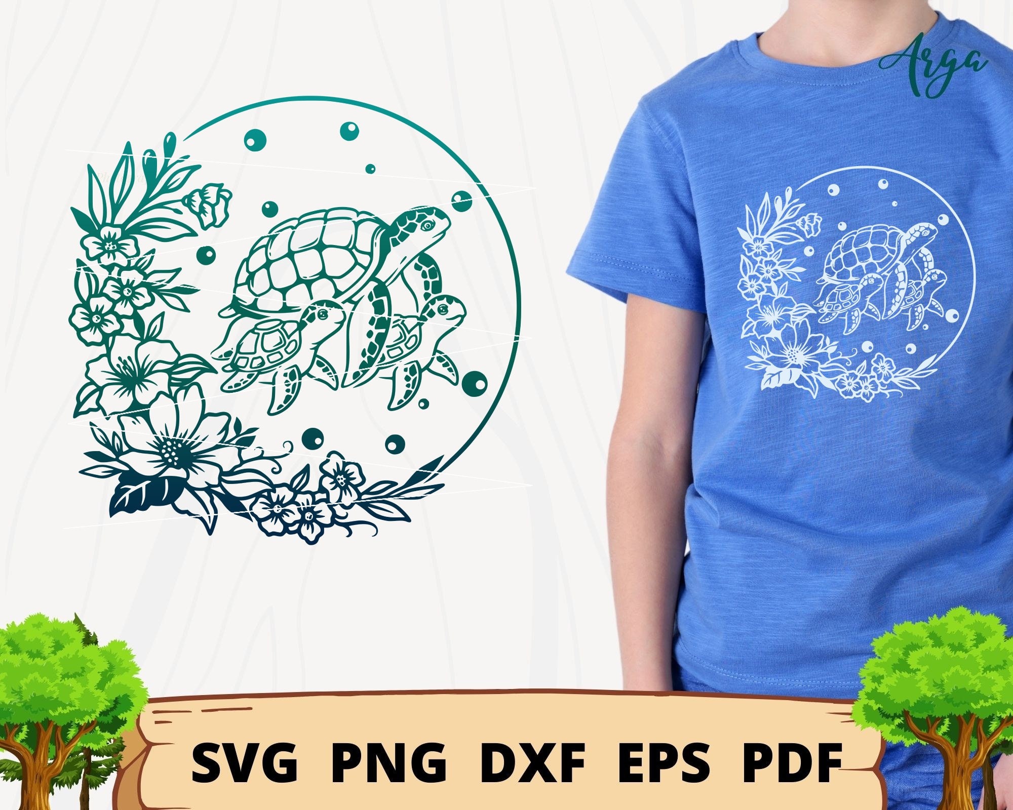 Mom Turtle With Her Babies Svg, Turtle With Flower Svg, Sea