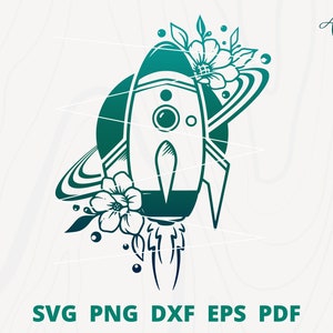 Space Rocket svg, Rocket svg, Rocket Ship svg, Spaceship svg, Rocket avec fleur svg, Rocket Cut file, Rocket wall decor, Rocket Clipart