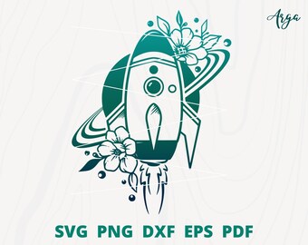 Space Rocket svg, Rocket svg, Rocket Ship svg, Spaceship svg, Rocket with flower svg, Rocket Cut file, Rocket wall decor, Rocket Clipart