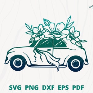 Honeymoon Car svg, car with flower svg, wedding car svg, marriage svg, wedding car wall decor, wedding sticker, wedding car drawing