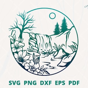 Waterfall svg, Waterfall scene svg, Waterfall wall decor, Waterfall clip art, Waterfall png sublimation, Waterfall travel svg cut file
