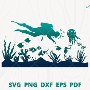 Scuba Diving svg, Scuba svg, Underwater scene svg, Diver svg, under sea scene svg, Diving lover svg, underwater wall decor, diving png