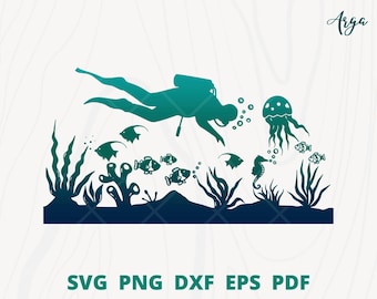 Dykning svg, dykning svg, undervattensscen svg, dykare svg, undervattensscen svg, dykare älskare svg, undervattensväggdekor, dykning png