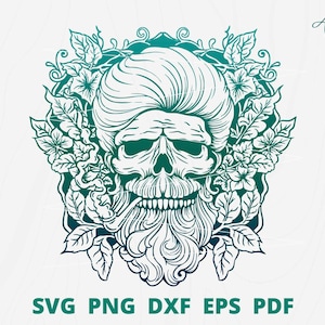 Skull smoker svg, skull svg, skull with cigarette, floral skull with cigarette, skull clip art, skull vector, skull cut files, skeleton svg.