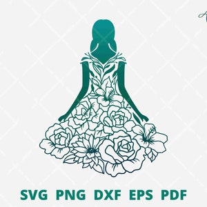 花柄ドレス svg、花柄ドレス svg、フラワードレス svg、女性ファッション ロゴ svg、ブティックの壁装飾、ファッション ストアのロゴ
