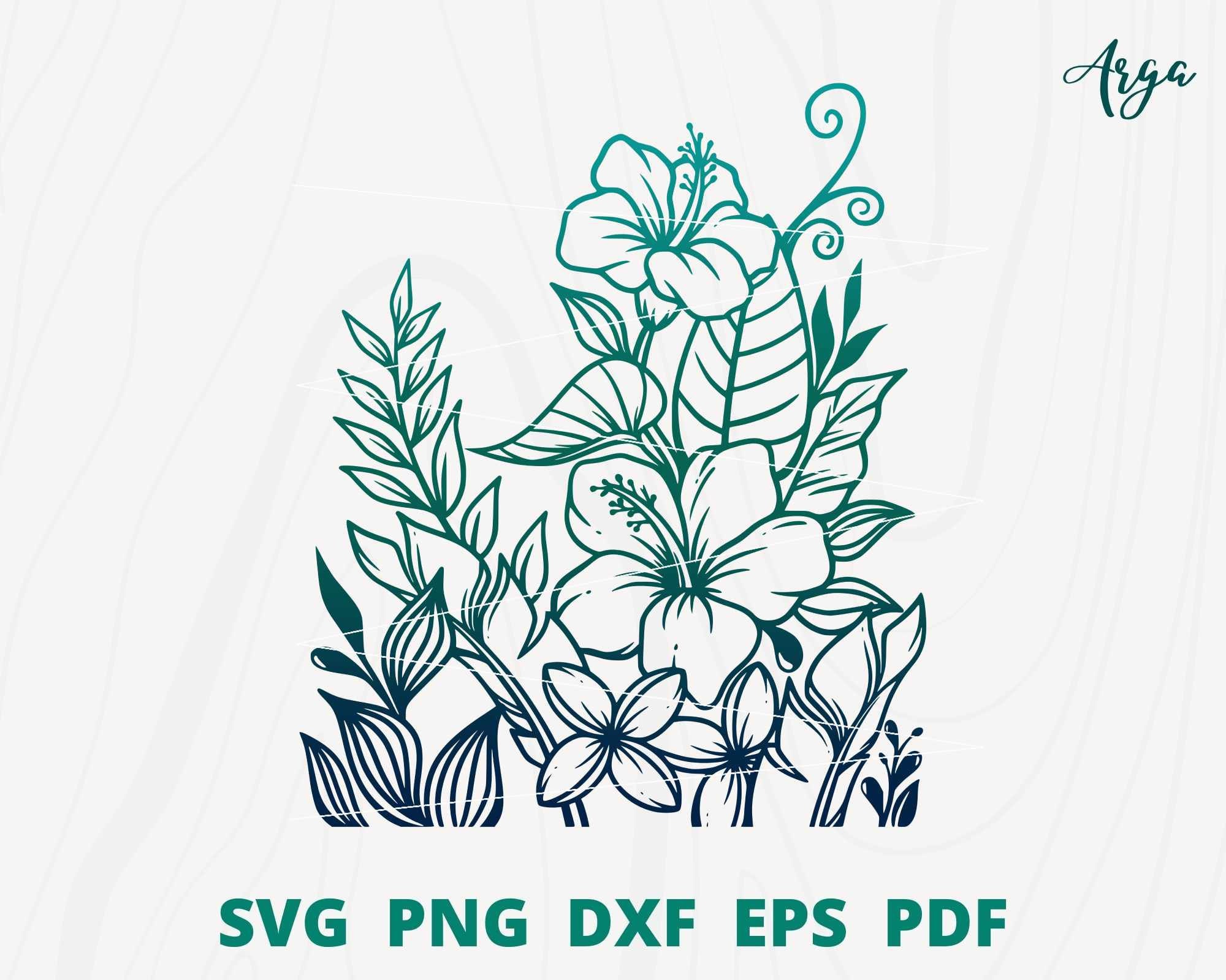 Hibiscus Svg, Tropical Leaves Svg, Tropical Flower Svg for Window ...