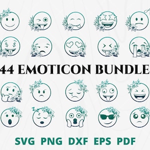 44 Pakiet emotikonów SVG, Emoji kwiatów SVG, Emotikon kwiatów SVG, Emoji SVG, Emoji z kwiatem, emotikon SVG, clipart z wyrazem twarzy