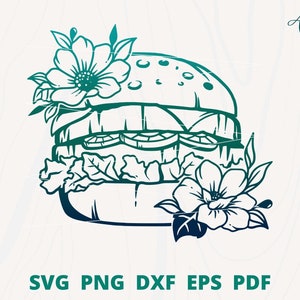 Hamburger svg, Burger svg, Burger with flower svg, Burger Cut file, Fast Food svg, Cheese Burger svg, Junk Food Clip art, Burger Vector