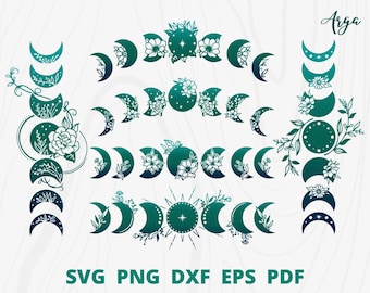 Moon Phase svg bundle, Flower Moon Phase svg, Mystic Celestial Svg, Boho Moon Svg, Floral Moon Clip art, Crescent Moon svg, Moon Cut file