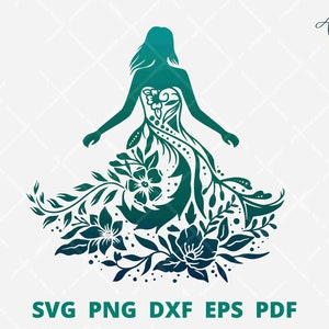 花嫁ドレス svg、花柄ドレス svg、フラワードレス svg、女性ファッション ロゴ svg、ブティックの壁飾り、ファッション ストアのロゴ