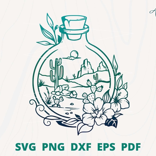 Desert svg, Desert Bottle scene svg, Desert scene svg, Flower Desert svg, Desert cut file, Desert wall decor, Desert scene clip art