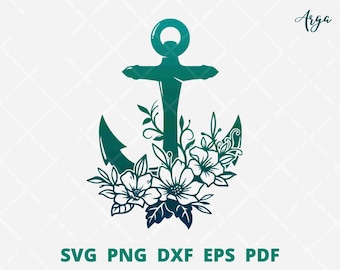 Ancre de fleur svg, Ancre PNG, Ancre florale SVG, ancre svg fichiers, ancre avec fleur svg, Décor mural d’ancre, Svg nautique, Ancre art mural
