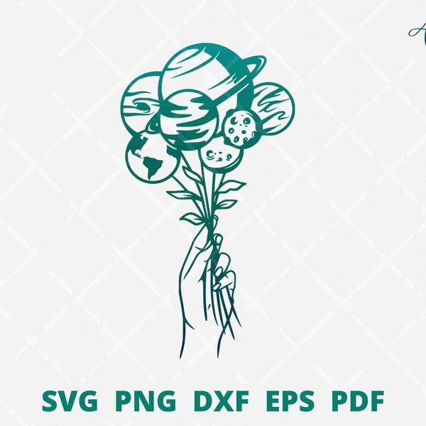 Bouquet de planètes svg, Bouquet de planètes pour décor mural, Planète tenant la main, Système solaire svg, Galaxy svg, Décor mural Galaxy, Svg céleste