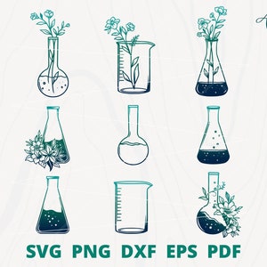 Chemistry svg bundle ,Laboratory svg, Chemistry svg, Science equipment svg, Flower Test tube, Floral lab tech svg, Scientist svg