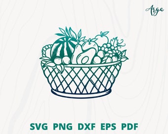 Basket fruits svg, Fruits svg, fruits in the basket svg, fruits wall decor, fruits shop logo, fruits cut file, fruits png sublimation