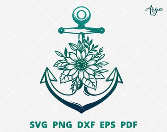 Fichiers SVG d’ancre florale, Ancre avec fleur svg, Ancre de fleur svg, Ancre PNG, Fichiers svg de croisière, Décor mural d’ancre, Art mural d’ancre