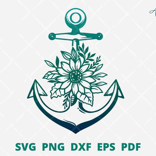 Floral anchor SVG files, Anchor with flower svg, Flower anchor svg, Anchor PNG, Cruise svg files, Anchor wall decor, anchor wall art