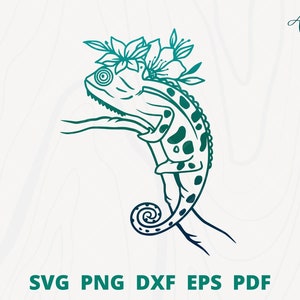 Chameleon svg, Chameleon With Flower svg, Floral Chameleon svg, Chameleon cut file for cricut, Chameleon Clipart Silhouette