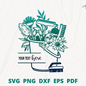 Split cleaning tool svg 1, Floral cleaning tool svg, cleaning tool frame for maid sign or maid logo, cleaning supplies with flower