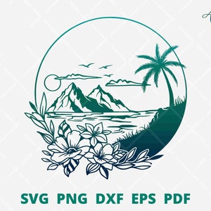 Island Svg, Floral Beach SVG, Beach scene svg, Tropical Beach svg, Hawaian beach svg, Beach wall decor