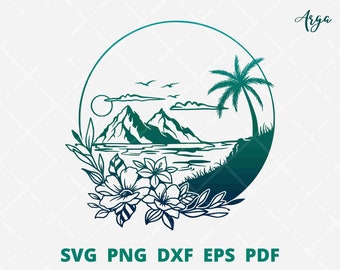 Island Svg, Floral Beach SVG, Beach scene svg, Tropical Beach svg, Hawaian beach svg, Beach wall decor