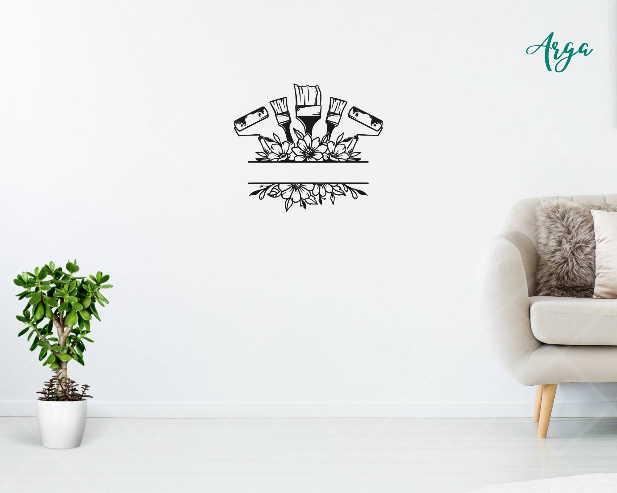 Split Monogram Paint Tool Svg, Floral Paintbrush Tool Svg, Painting ...