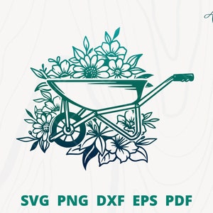 Wheelbarrow svg, Floral wheelbarrow svg, Spring svg, flower cart svg, gardening png, Flower wheelbarrow clip art