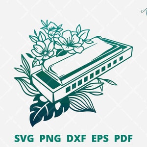 floral Harmonica svg, Harmonica png, music instrument svg, Harmonica png sublimation, Harmonica wall decoration, musical equipment vector