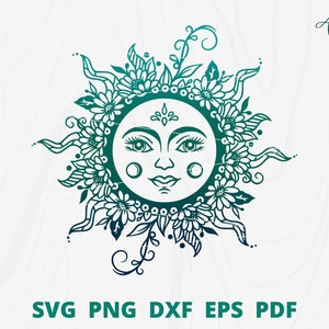 Sun Face svg, Sun svg, Celestial Sun svg, Sun scene svg, Mystical sun svg, Flower Sun svg, Boho svg, Sunshine svg, Floral sun Clip art
