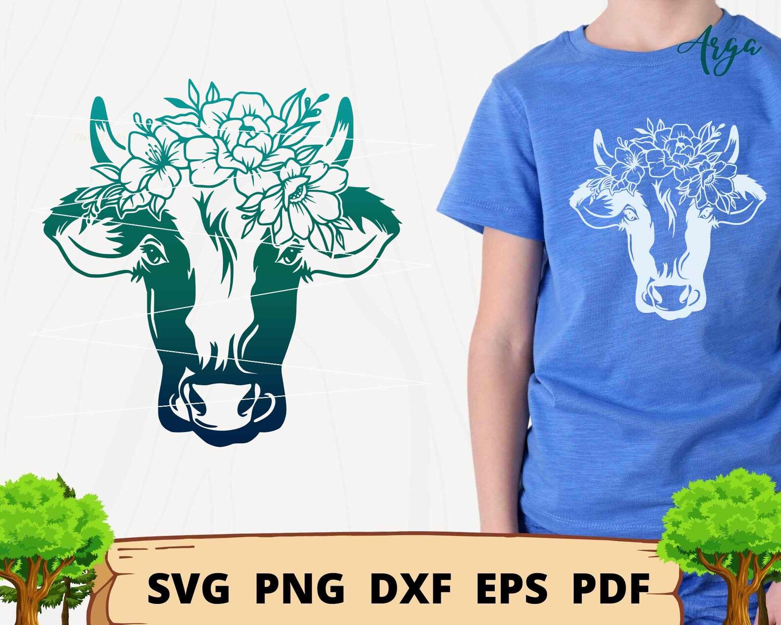 Cow Head With Flower Svg, Cow Svg, Floral Cow Svg, Farm Animal Svg, Cow ...