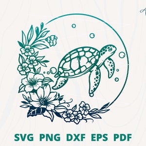 Flower Turtle svg, Sea Turtle svg, Turtle svg file, Turtle with flower frame svg, Ocean Animal svg, Turtle Silhouette, Beach Turtle svg