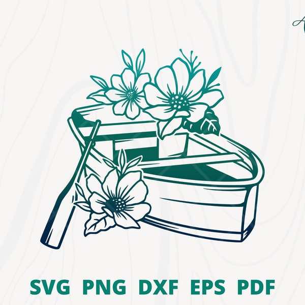 Floral canoe svg, Floral wooden boat svg, wedding canoe svg, canoe with flower svg, wooden boat png sublimation, canoe wall decoration