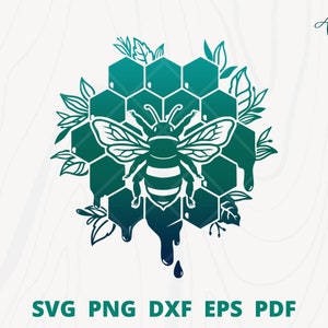 Floral honey comb svg, Honeycomb with flower svg, honey bee svg, floral bee svg, bee wall decor, bee cut file, bee clipart.