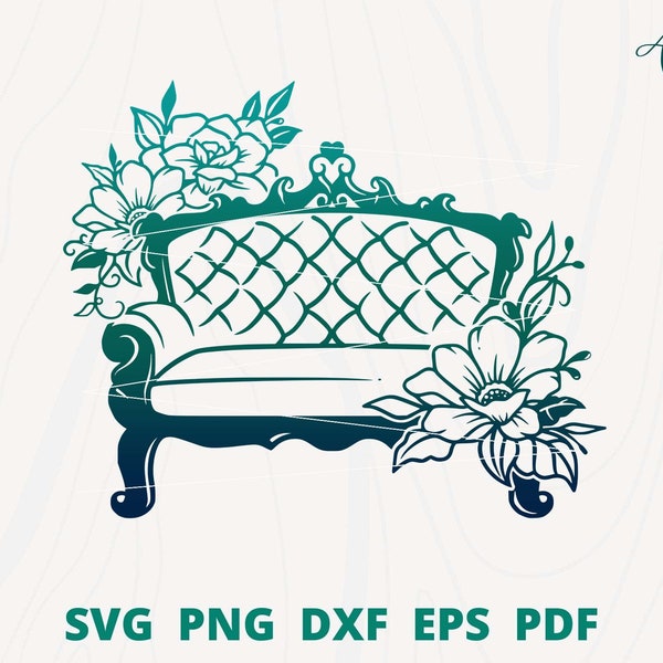 Sofa svg, Couch svg, Sofa with flower, Vintage Couch svg, Floral Couch svg, Living Room svg, Sofa Clip art, Furniture svg